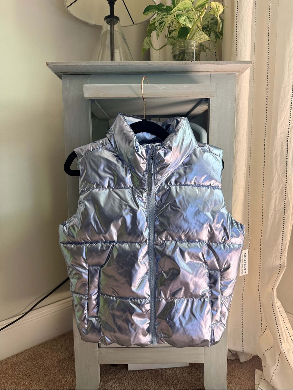 Old Navy Iridescent Blue-Silver Puffer Vest